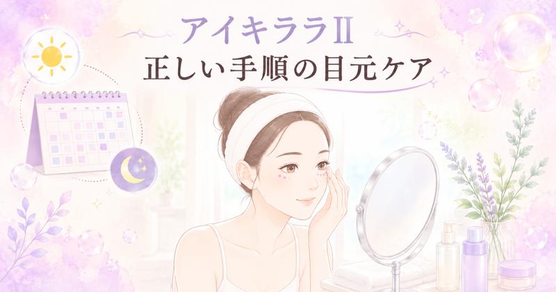アイキララⅡの正しい手順で目元ケアをする女性のイラスト