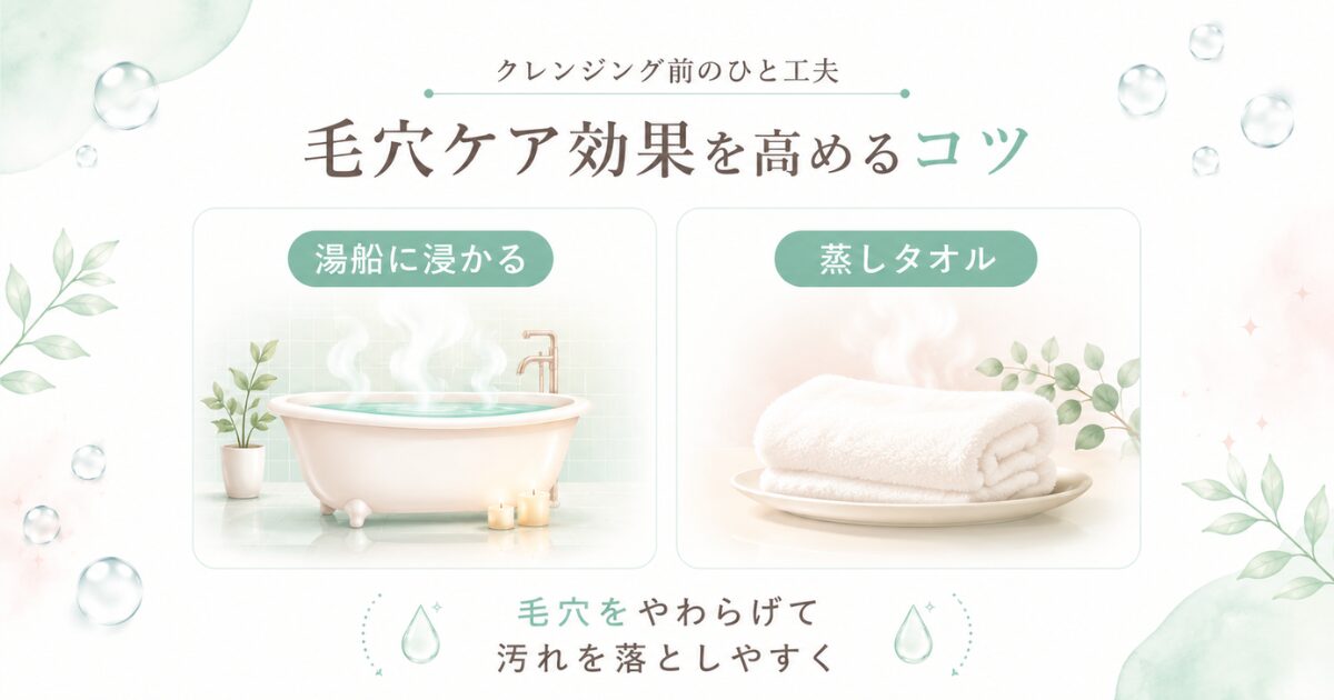 毛穴ケア効果を高める前準備（湯船・蒸しタオル）のイメージ