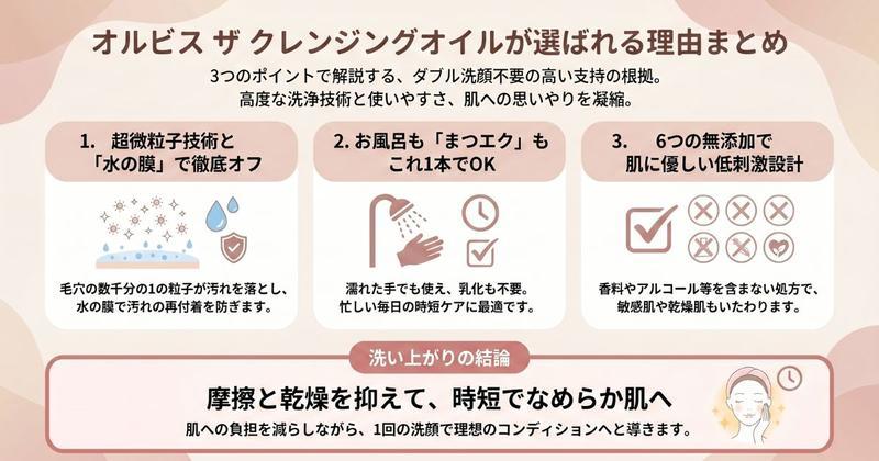 まとめ：オルビス ザ クレンジングオイルはダブル洗顔不要でも汚れがしっかり落ちる